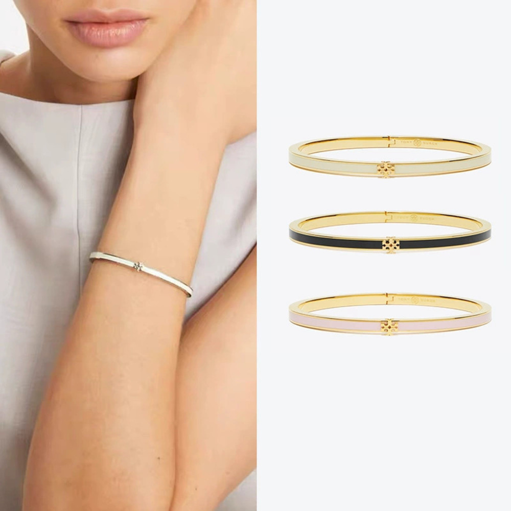 Tory Burch Gold Plated Double Enamel Bangle Multicolor